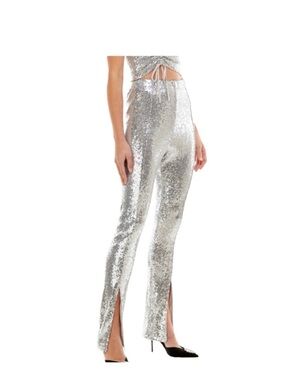 Wayf x Emma Rose GNO Silver Sequin High Waisted Legging Pants Size X Small